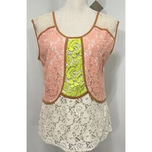 NEW Anthropologie Champagne & Strawberry Cream Pink Lace Blouse M Shabby Chic